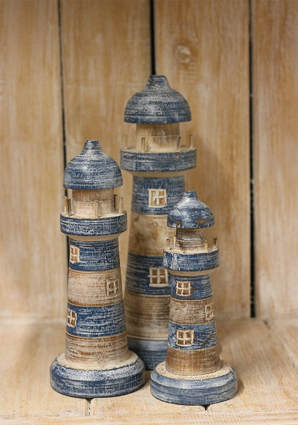 Houten vuurtoren Blauw/naturel Maat S - Afbeelding 3