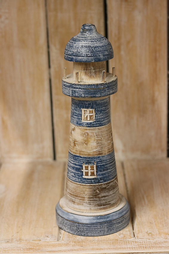 Houten vuurtoren Blauw/naturel Maat L