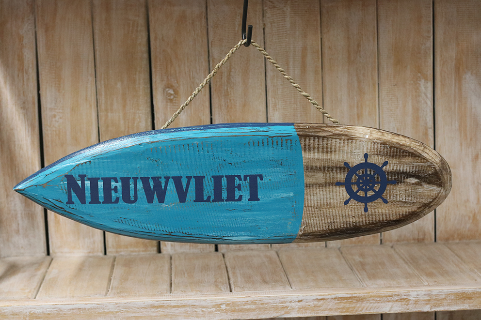 Houten surfplank 50cm Blauw/naturel Nieuwvliet