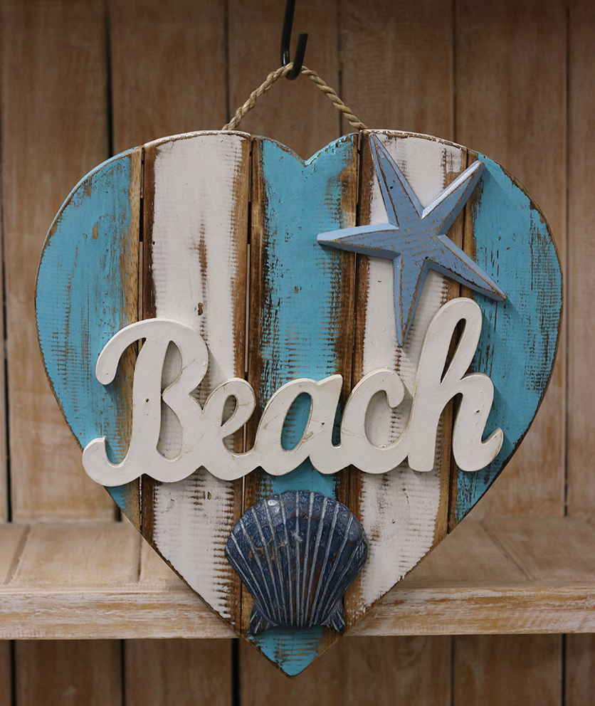 Tekstbord Beach (hart) schelp + zeester