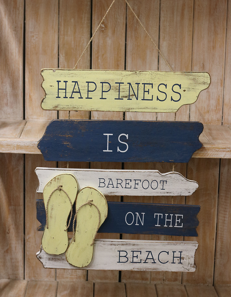 Houten tekstbord happiness is barefoot