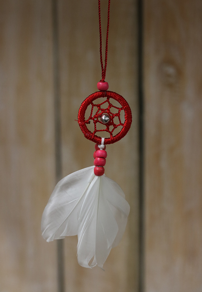 Dromenvanger + witte veertjes 9cm Rood