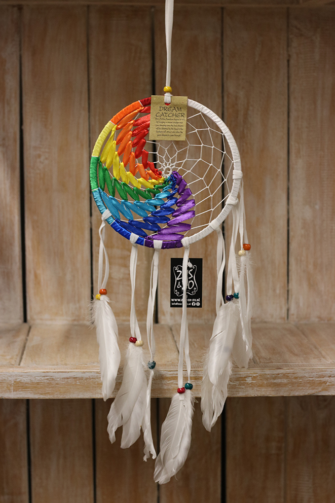 Dromenvanger regenboog + witte veer 16cm Regenboog