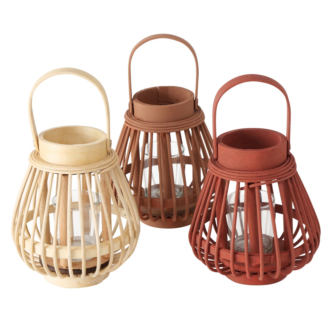 Windlicht Ilvie, 3 ass., Rond, H 16 cm, Bamboo