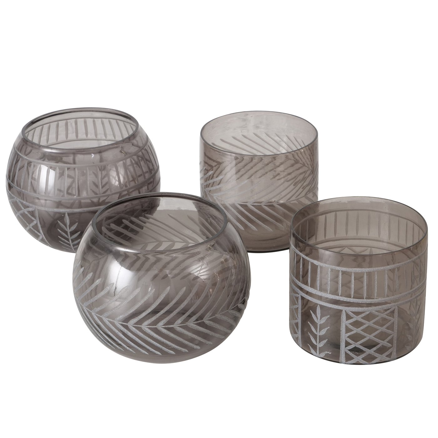 Windlicht Carva, 4 ass., Rond, H 11 cm, Glas, Grijs