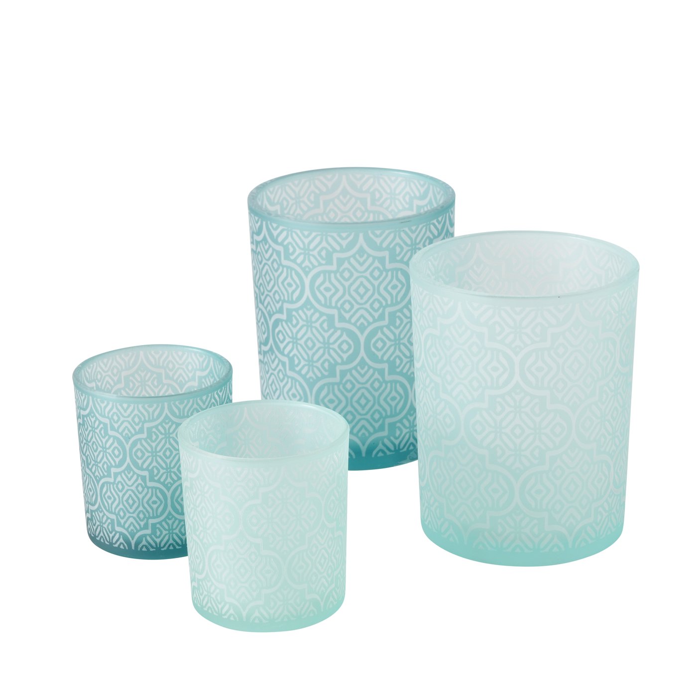 Windlicht Amaya, 2 ass., Rond, H 8 cm, Glas Turquoise