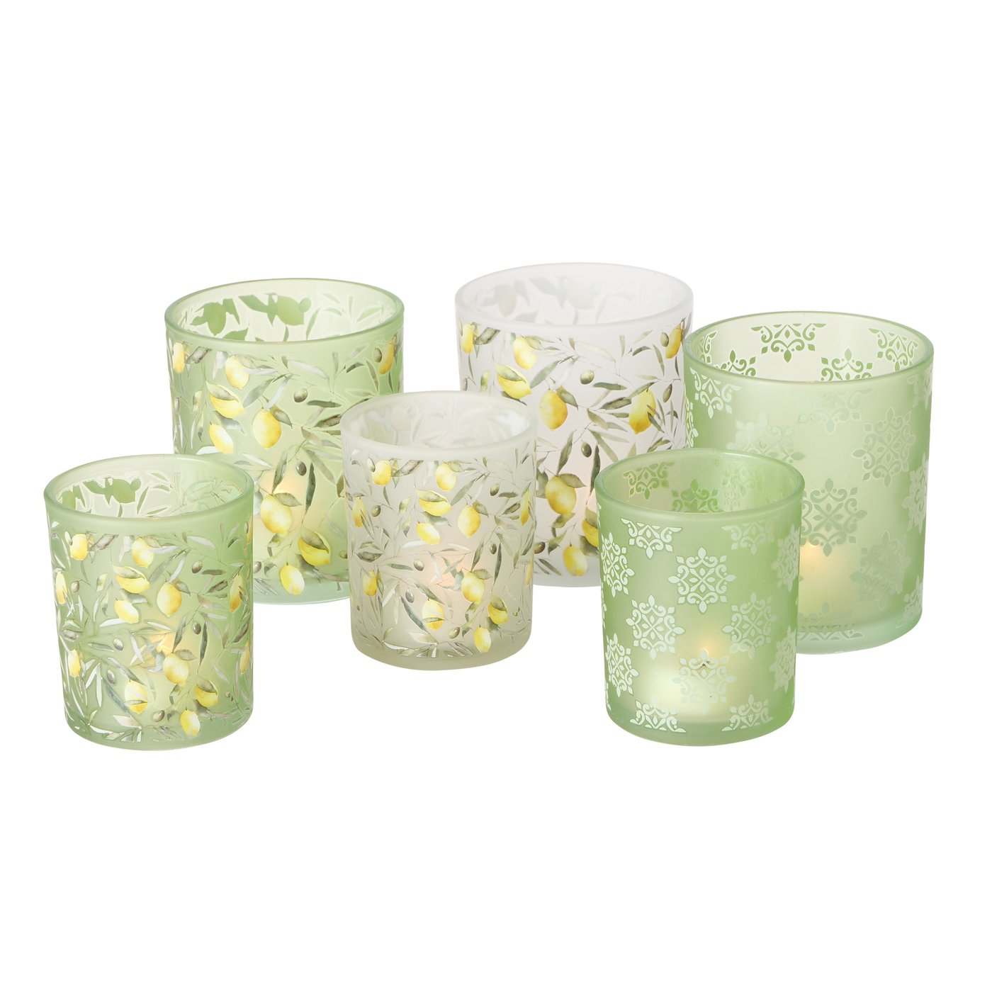Windlicht Zitronella, 3 ass., H 10 cm, Glossy glas