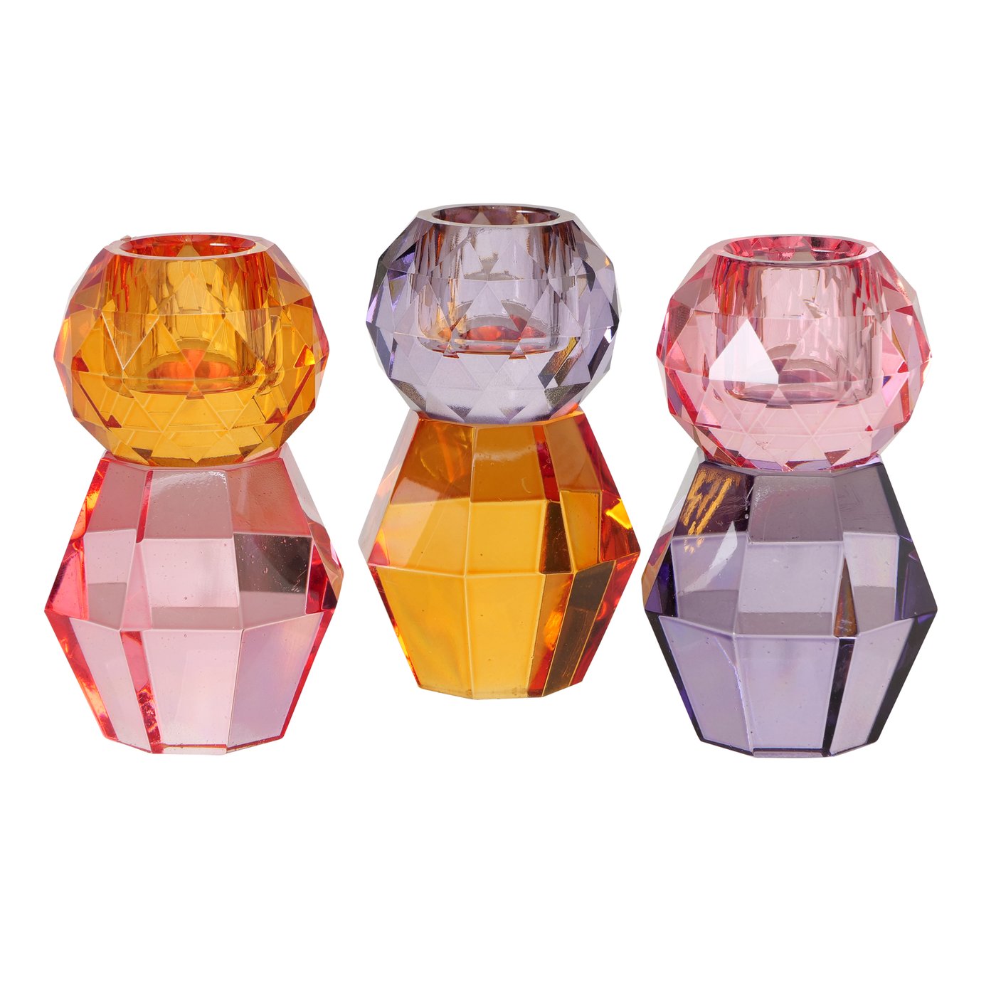 Kaarsenkandelaar Kolloni, 3 ass., H 9 cm, Glossy glas