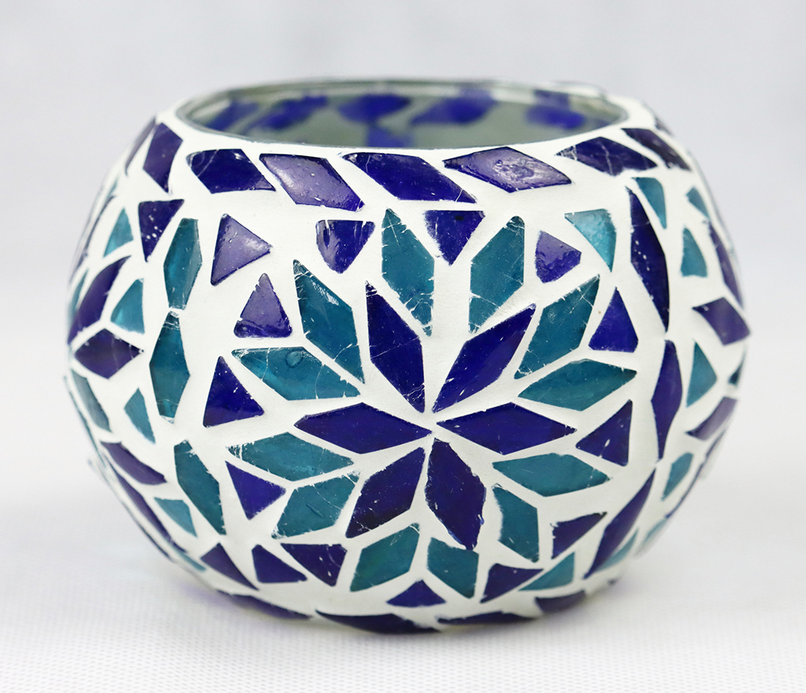 Mozaiek waxinelichthouder 10 cm blauw