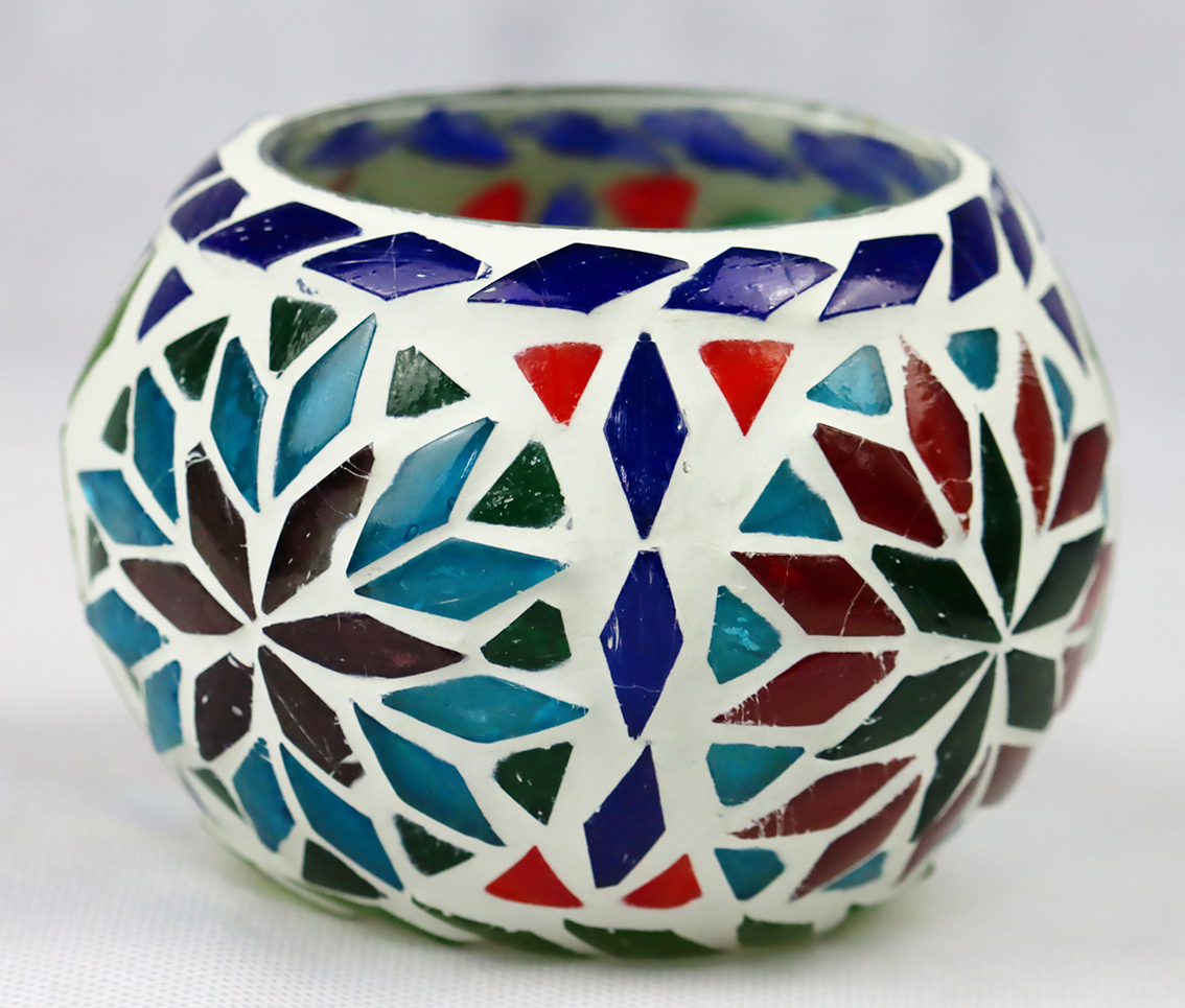 Mozaiek waxinelichthouder 10 cm multicolor