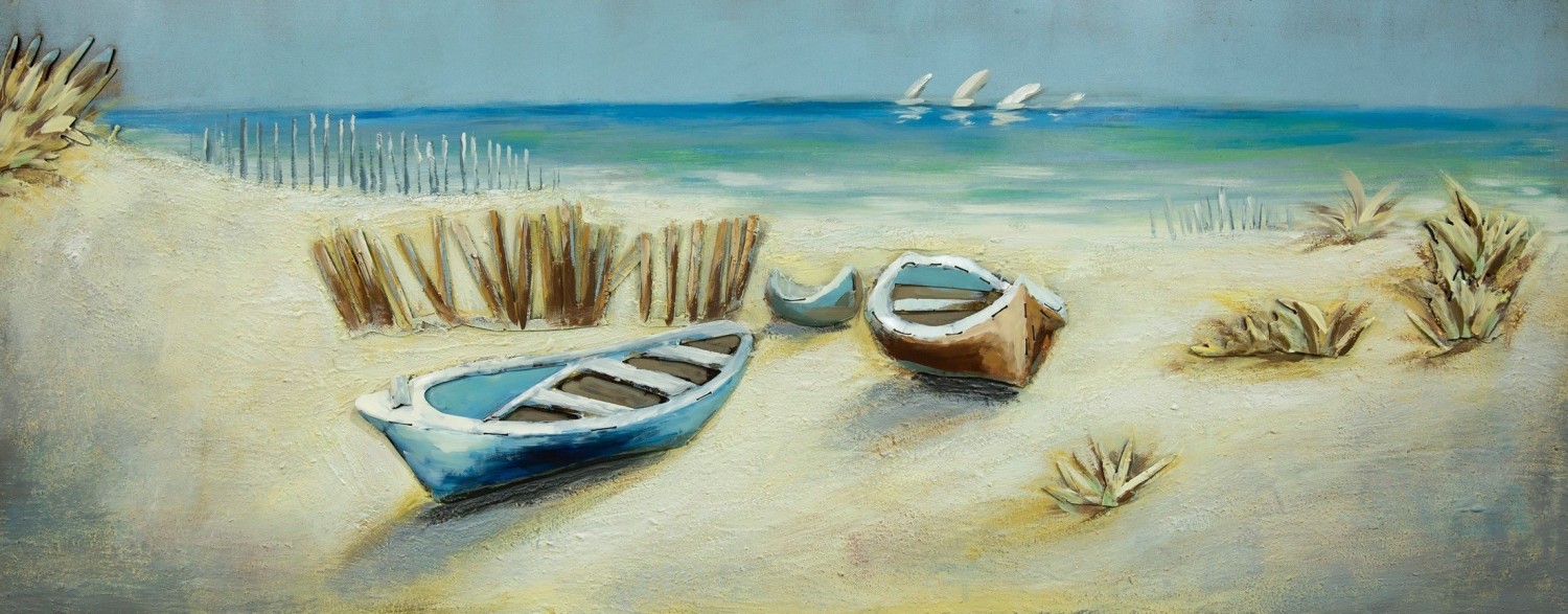Wanddecoratie 3D zee, strand bootjes 60x150 cm