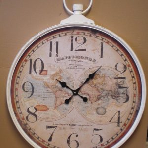 Klok rond wit oude wereldkaart 66 cm