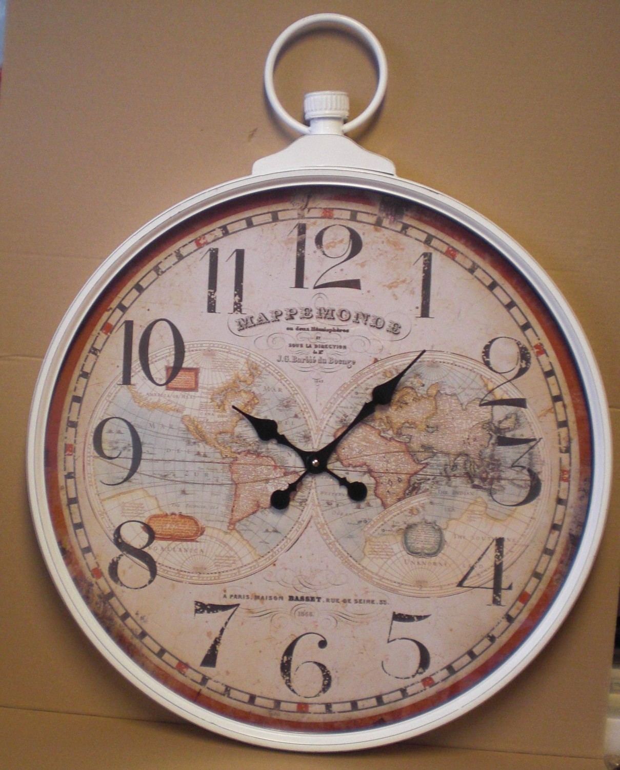 Klok rond wit oude wereldkaart 66 cm