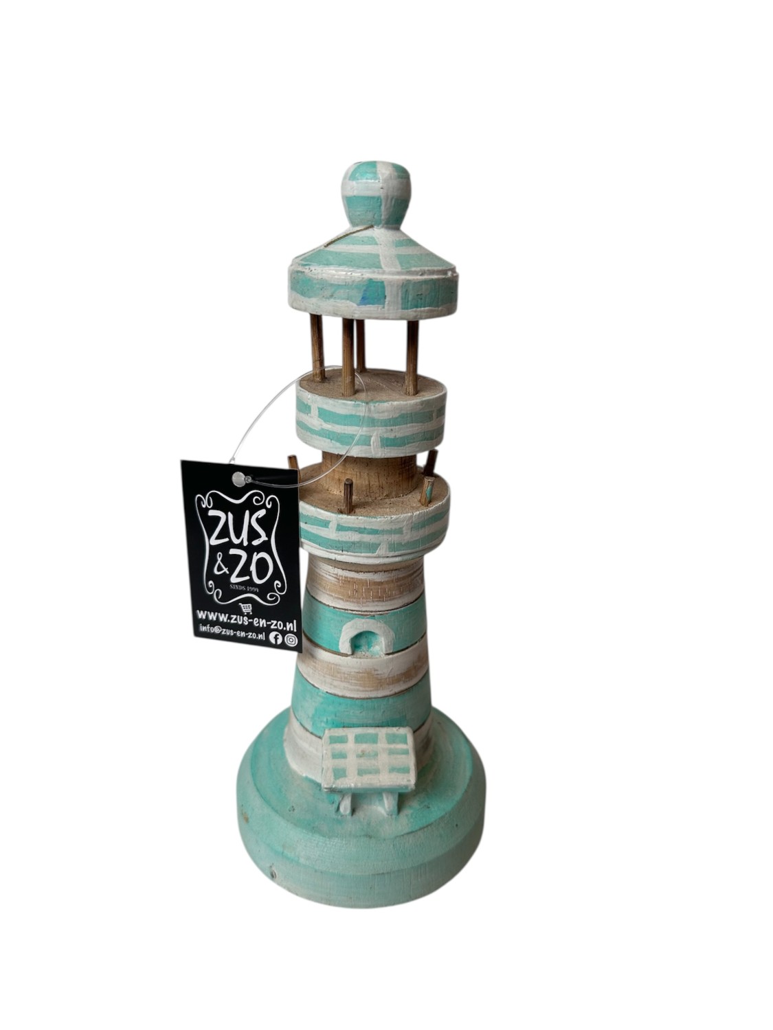 Houten Vuurtoren 'Stripes' Turquoise maat S