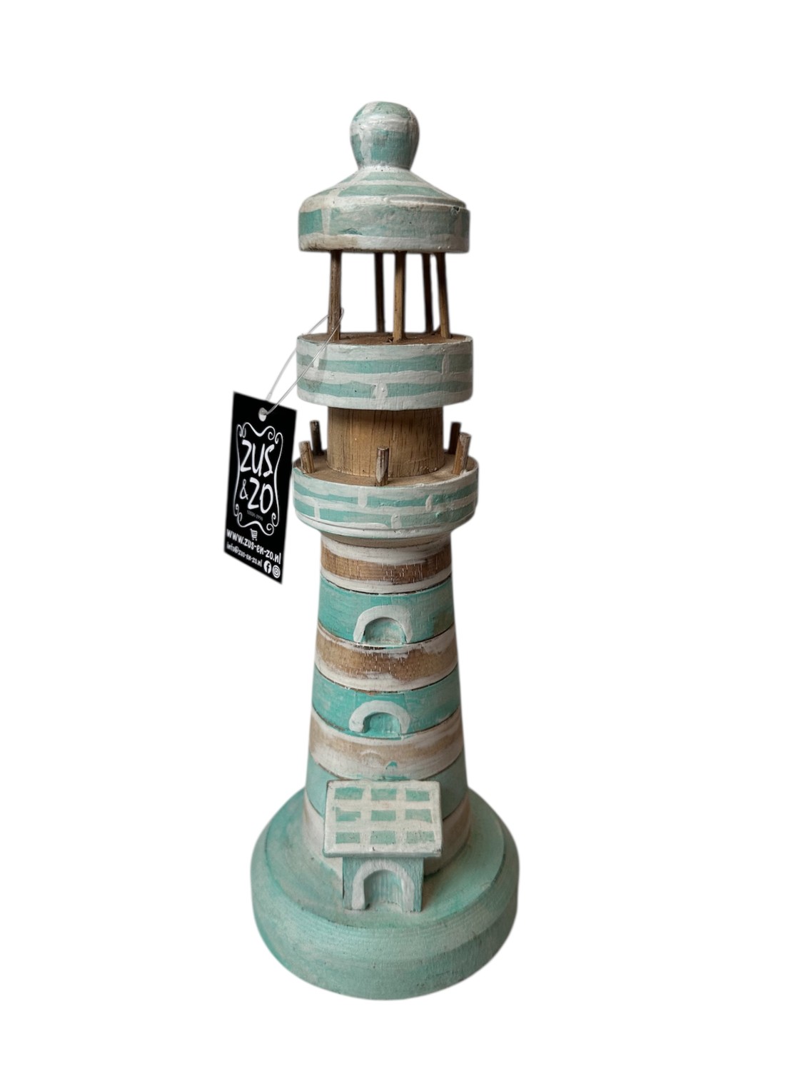 Houten Vuurtoren 'Stripes' Turquoise maat M