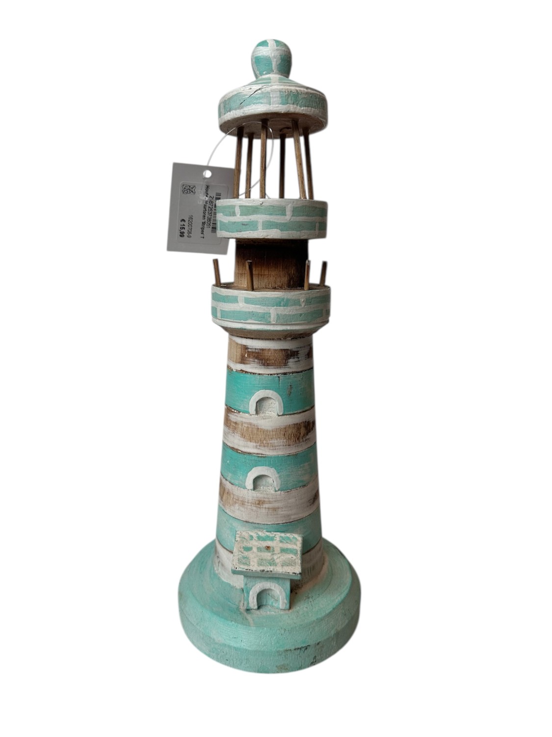 Houten Vuurtoren 'Stripes' Turquoise maat L