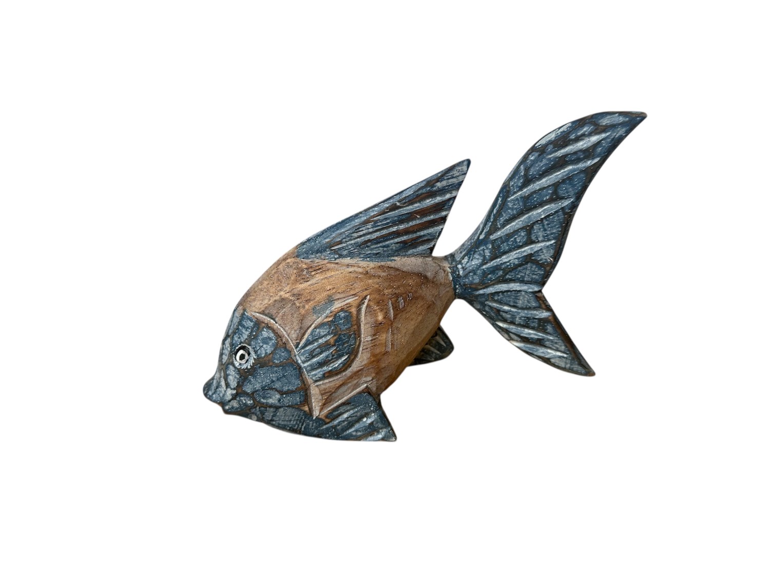Houten Vis Koi Staand Donkerblauw maat S