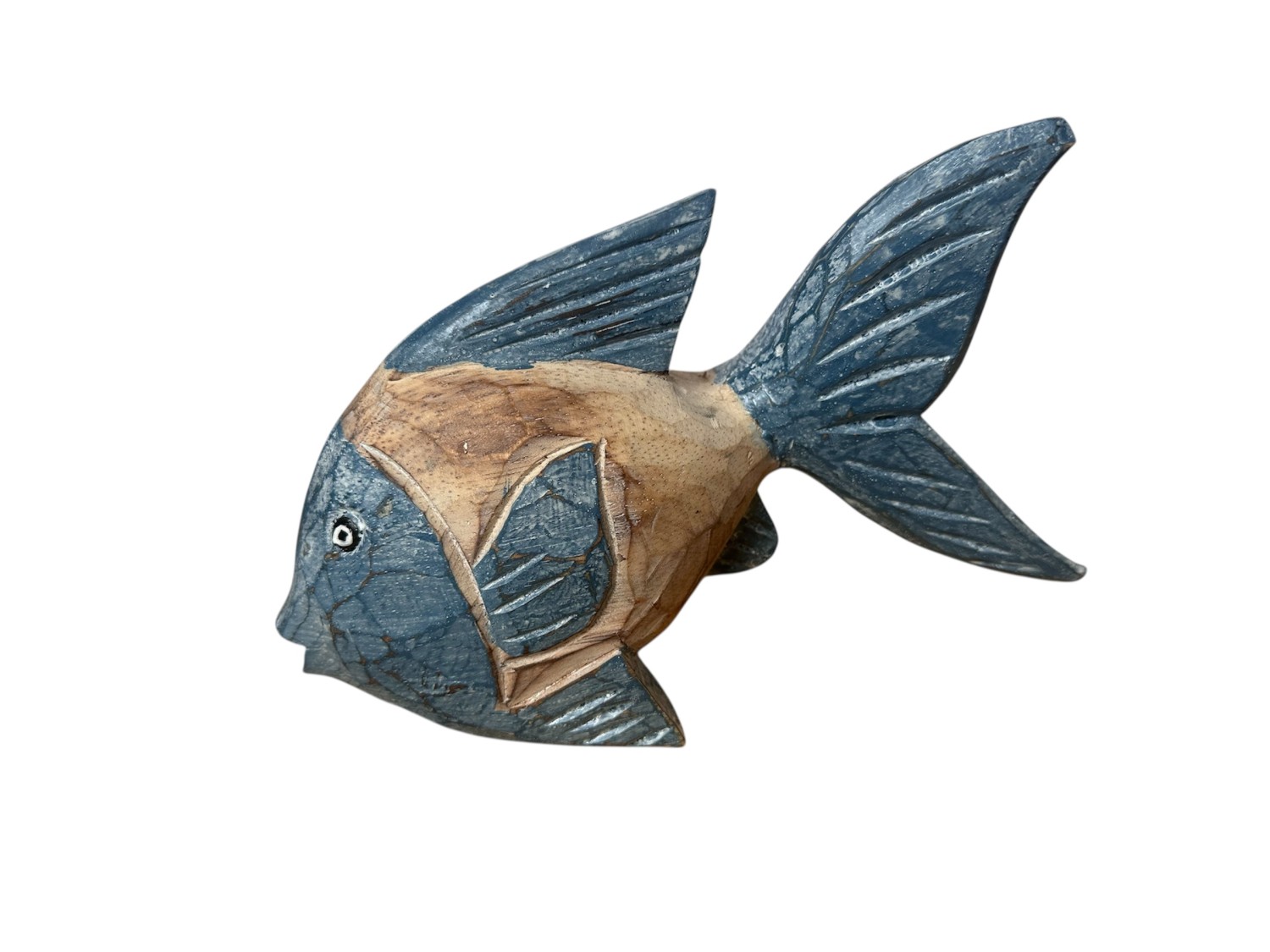 Houten Vis Koi Staand Donkerblauw maat M
