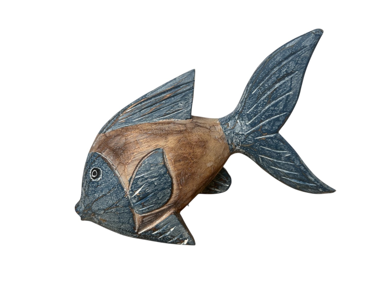 Houten Vis Koi Staand Donkerblauw maat L