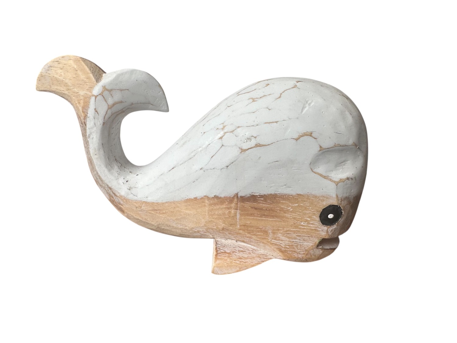 Houten Walvis Staand Naturel/Wit maat L