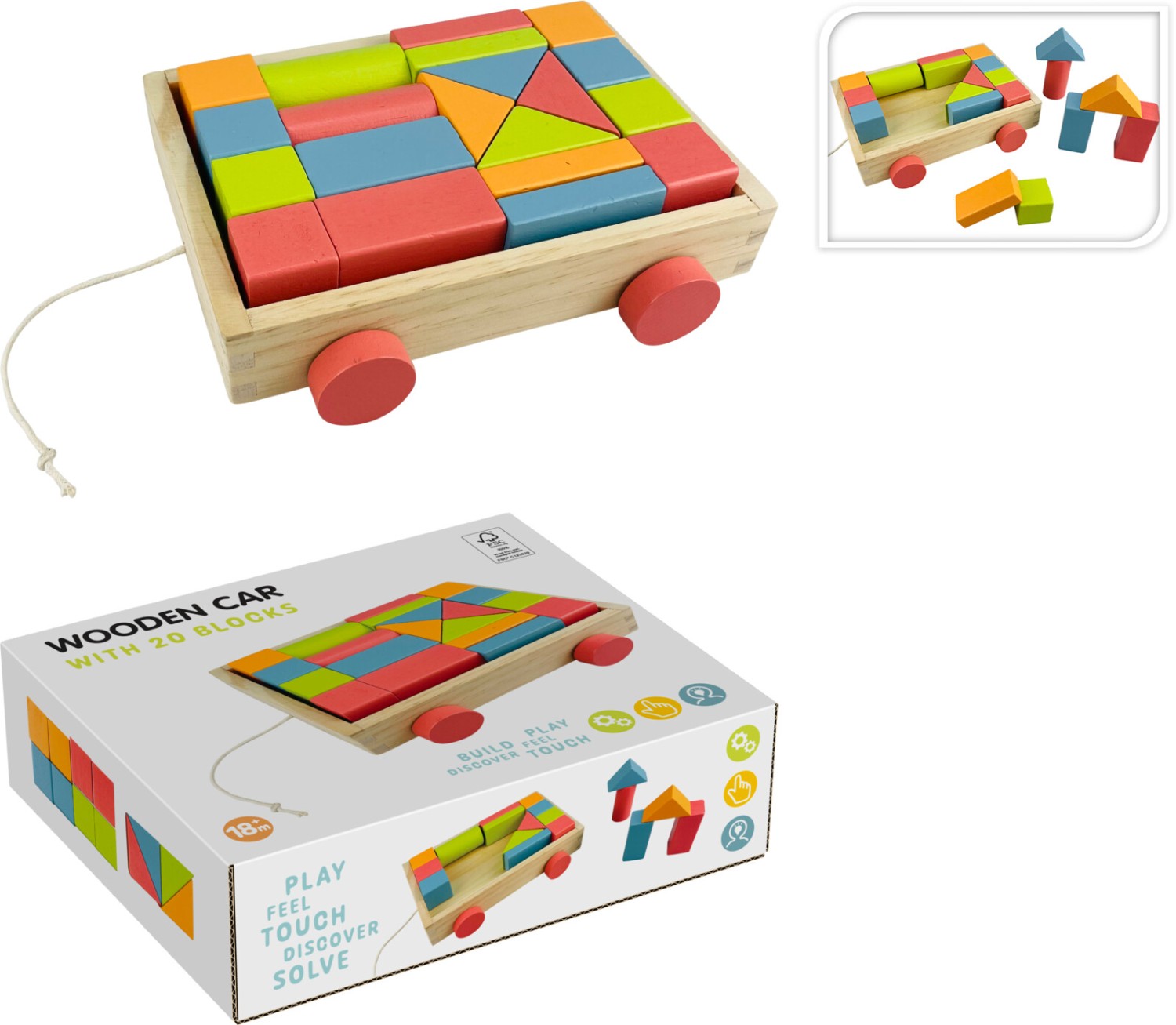 Houten blokken auto - 20 blokken