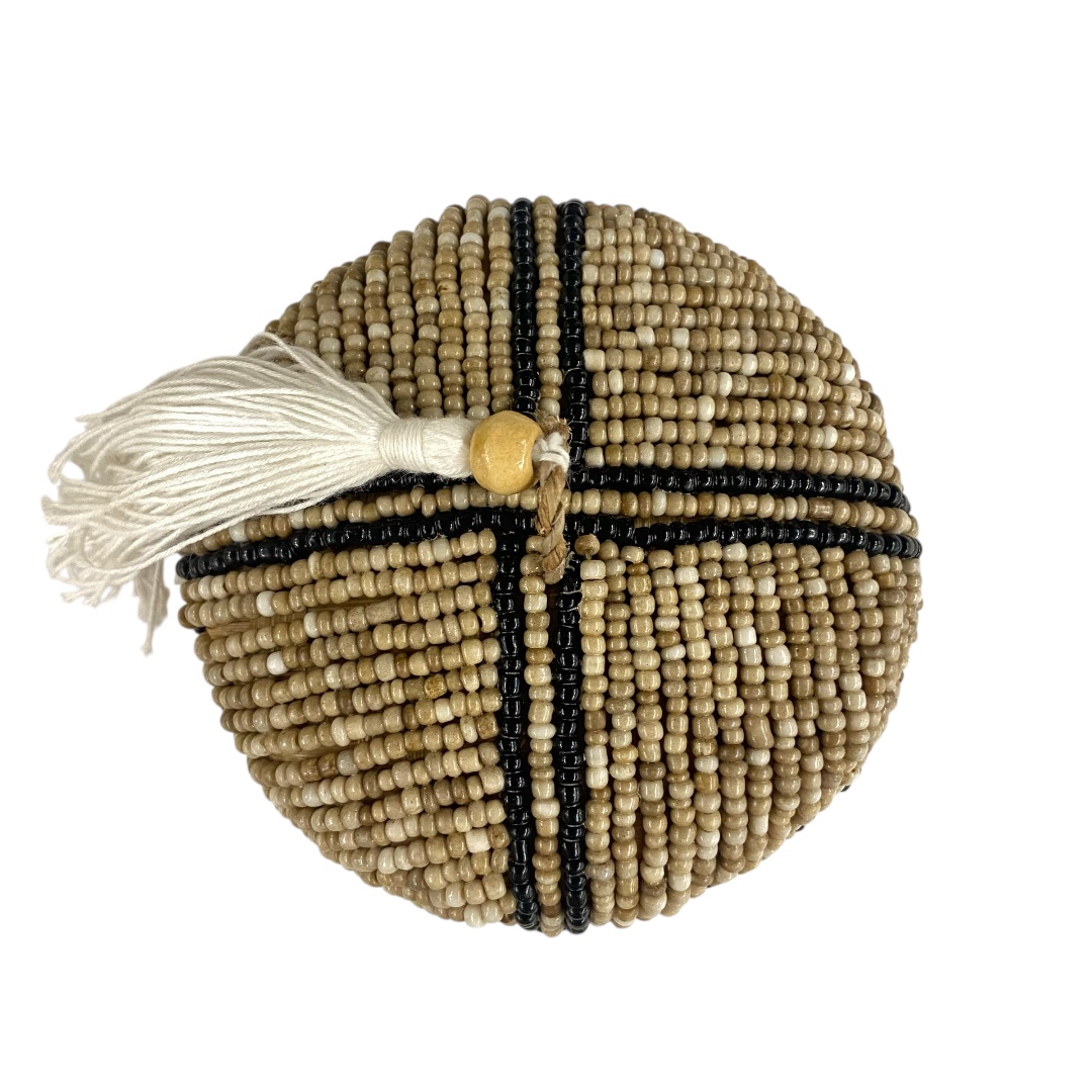Bamboe kralen sieradendoosje - beige/zwart