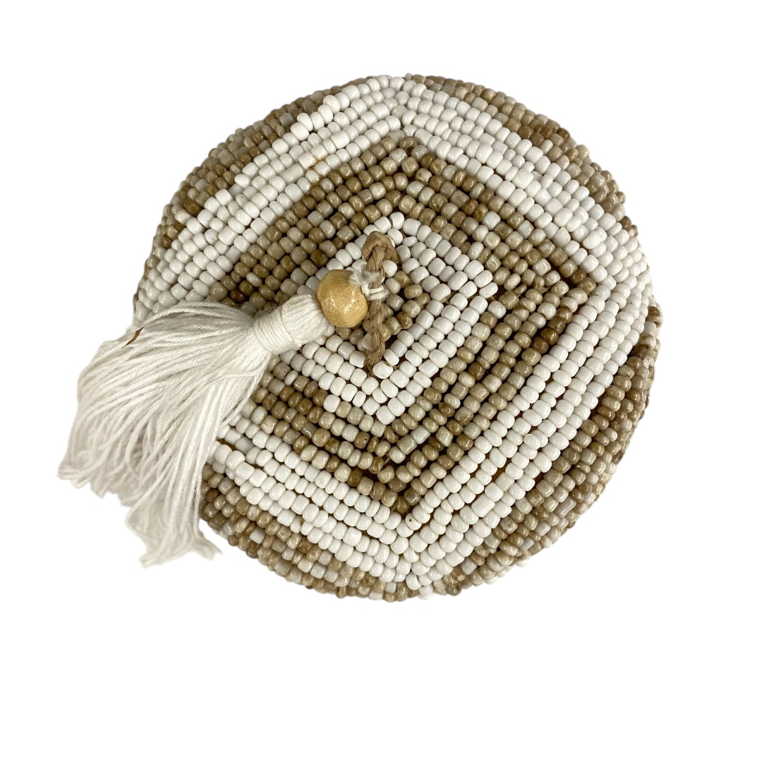 Bamboe kralen sieradendoosje - wit/beige