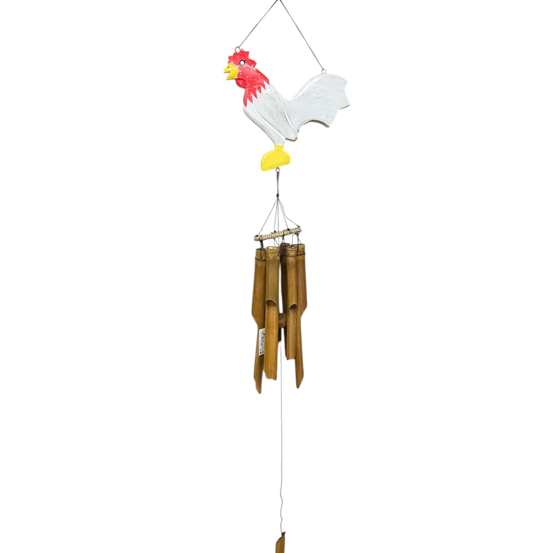 Bamboe Windgong Haan Wit/Rood