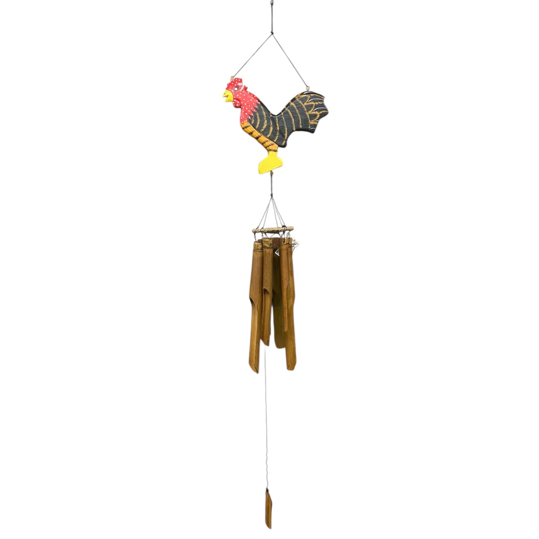 Bamboe Windgong Haan 30 cm Zwart/Rood