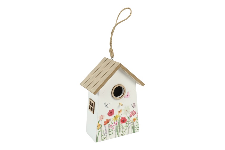 Vogelhuis m/bloemen Venna | S | wit