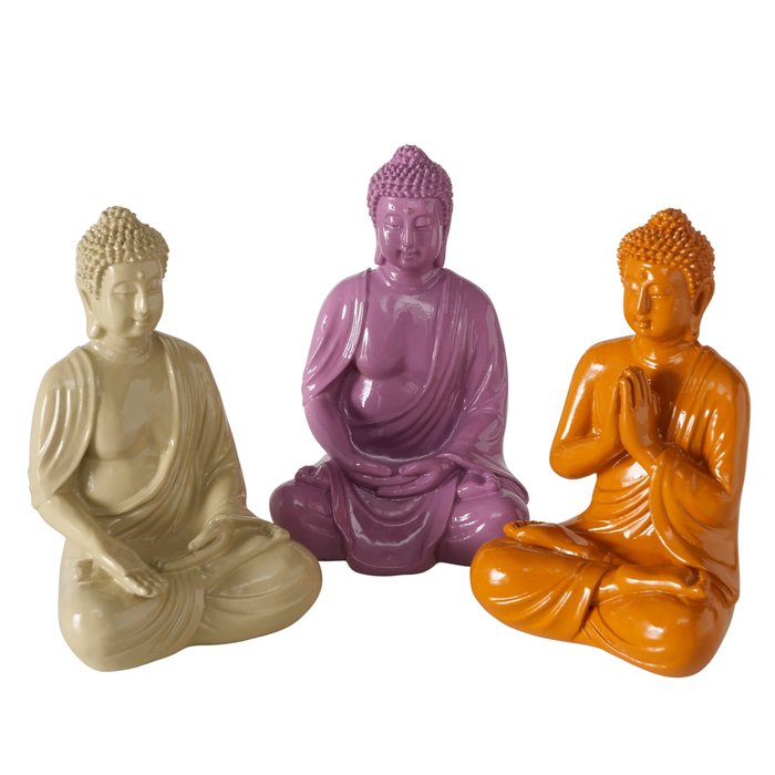 Buddha 3 soorten H10cm beige/oranje/paars