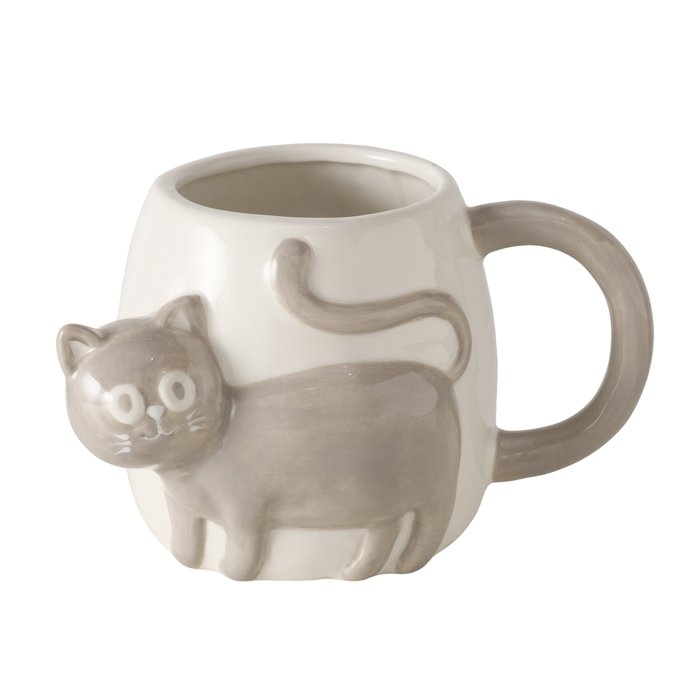 Beker Mollie poes 580ml grijs/wit