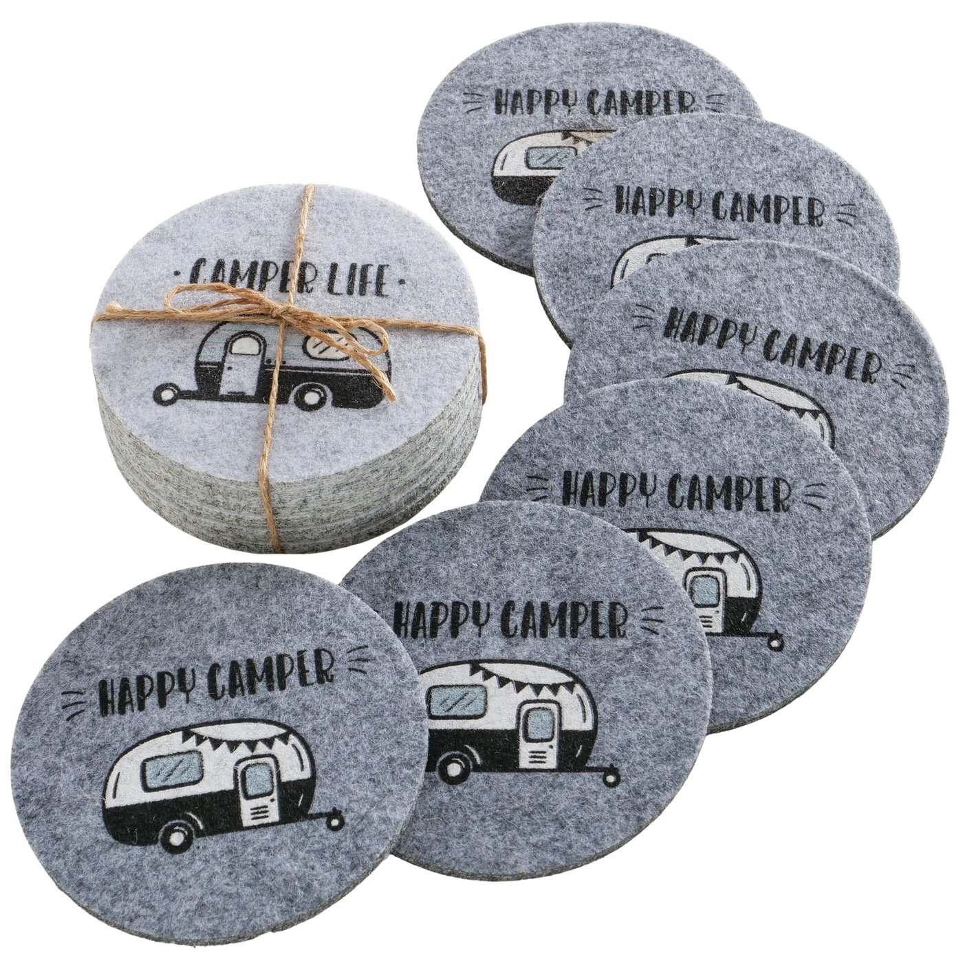 Onderzetters Camper 6 delig 2 soorten D10cm grijs