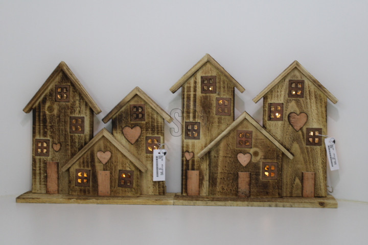 HUISJES MET LED 29CM BRUIN 2 soorten