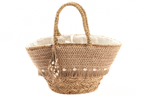 Strandtas schelpjes beige