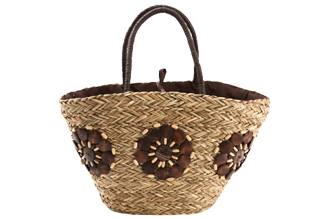 Strandtas bloem bruin naturel