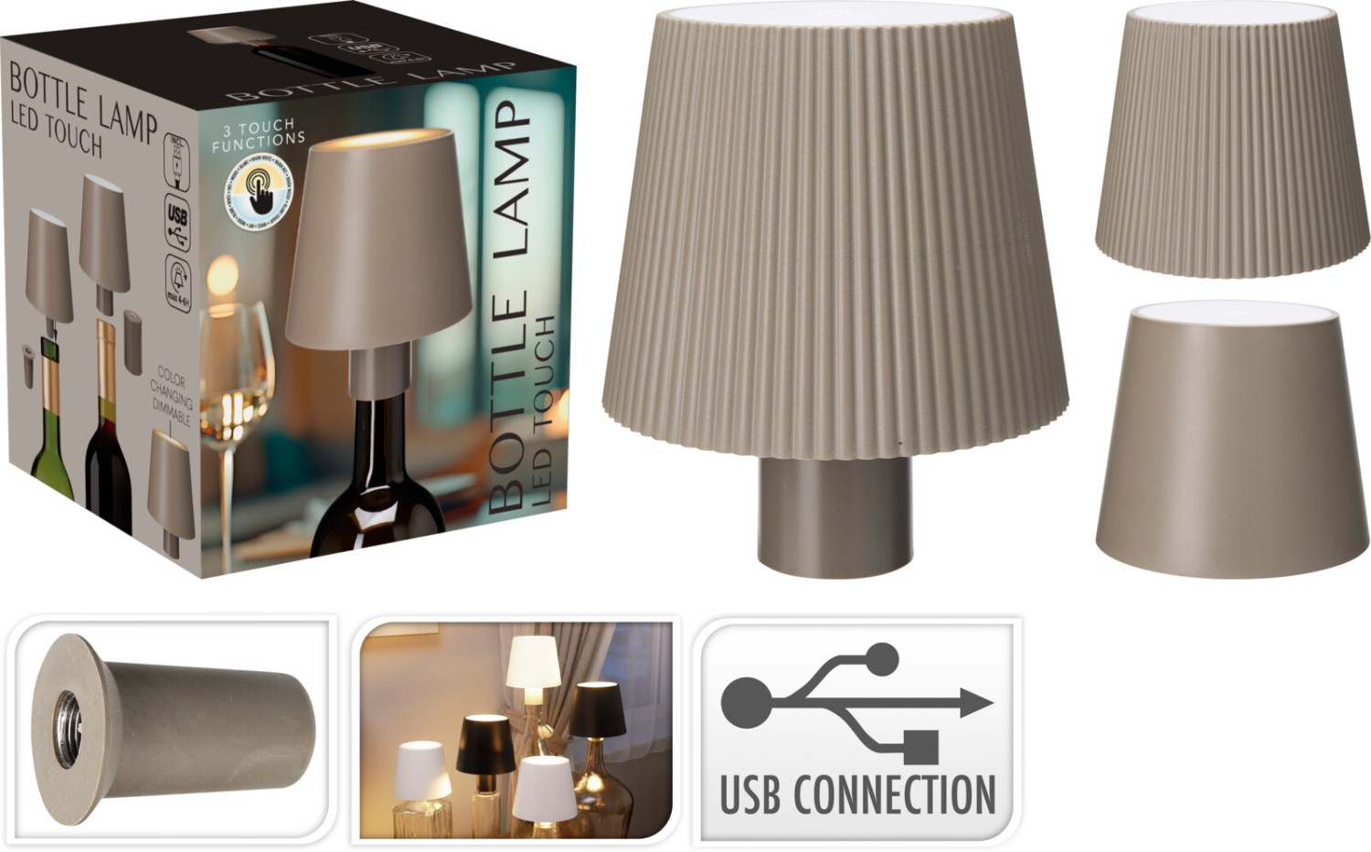 FLESSEN LAMP 10X8CM TAUPE 2 soorten