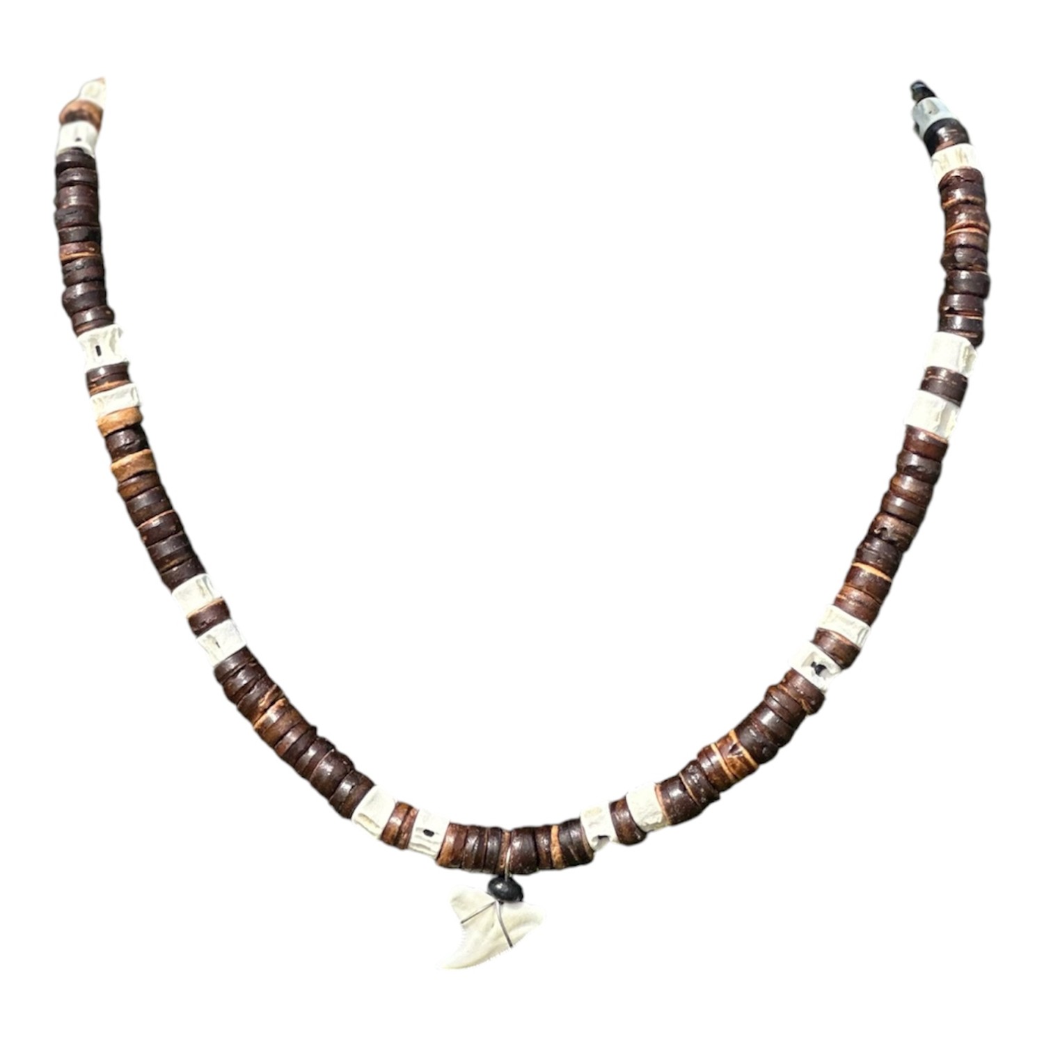 Haaientandketting kokosnoot kralen bruin