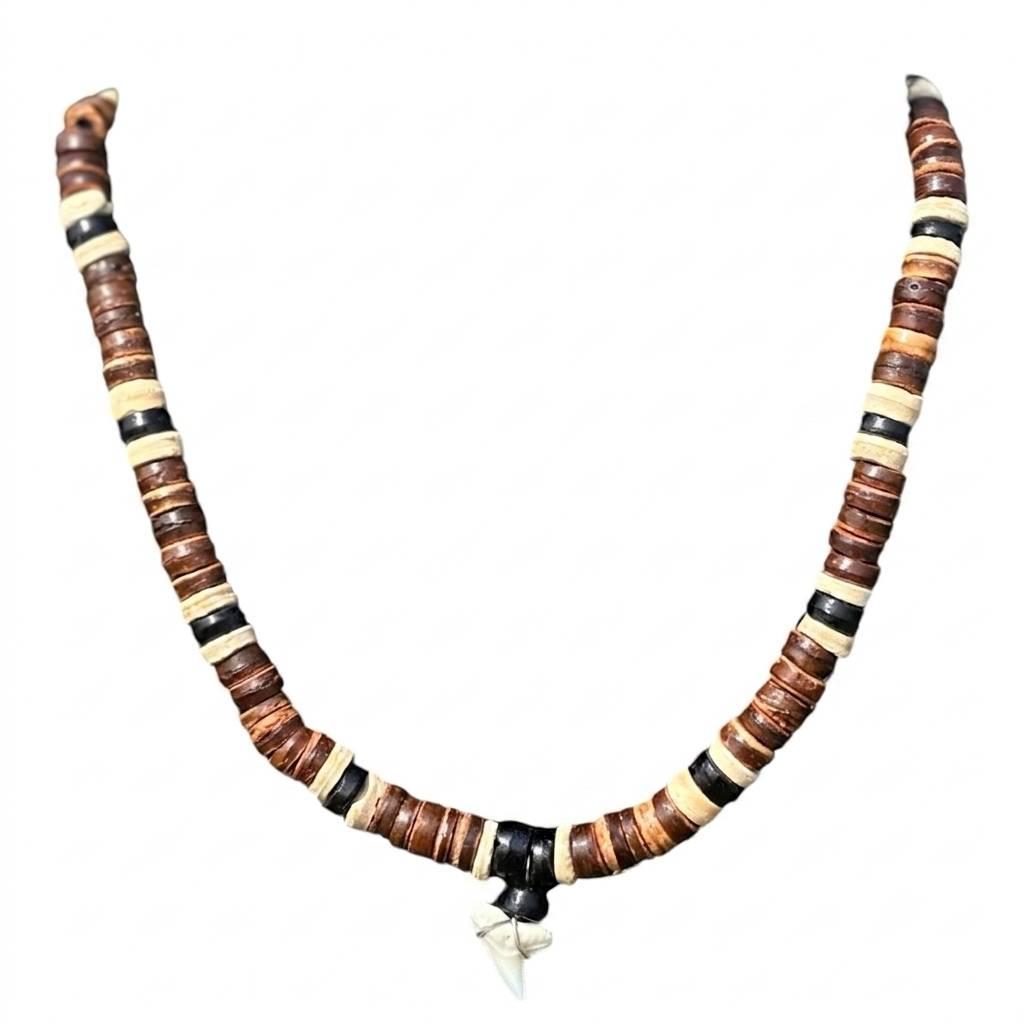 Haaientandketting kokosnoot kralen bruin