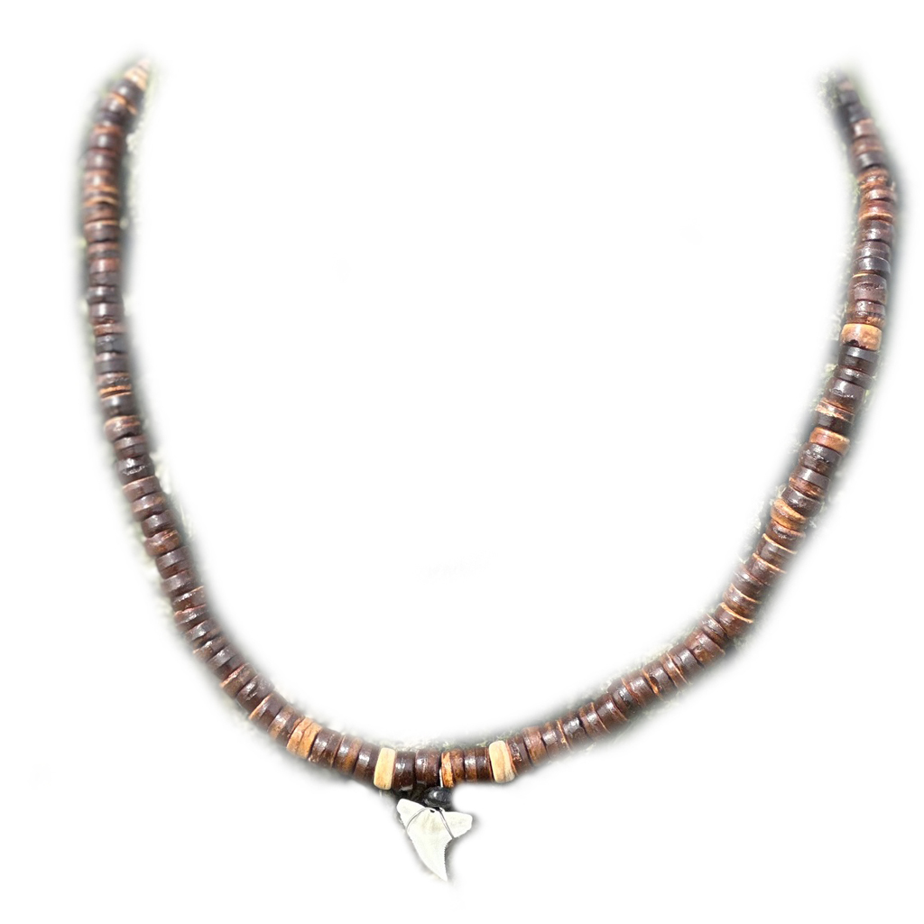 Haaientandketting kokosnoot kralen bruin