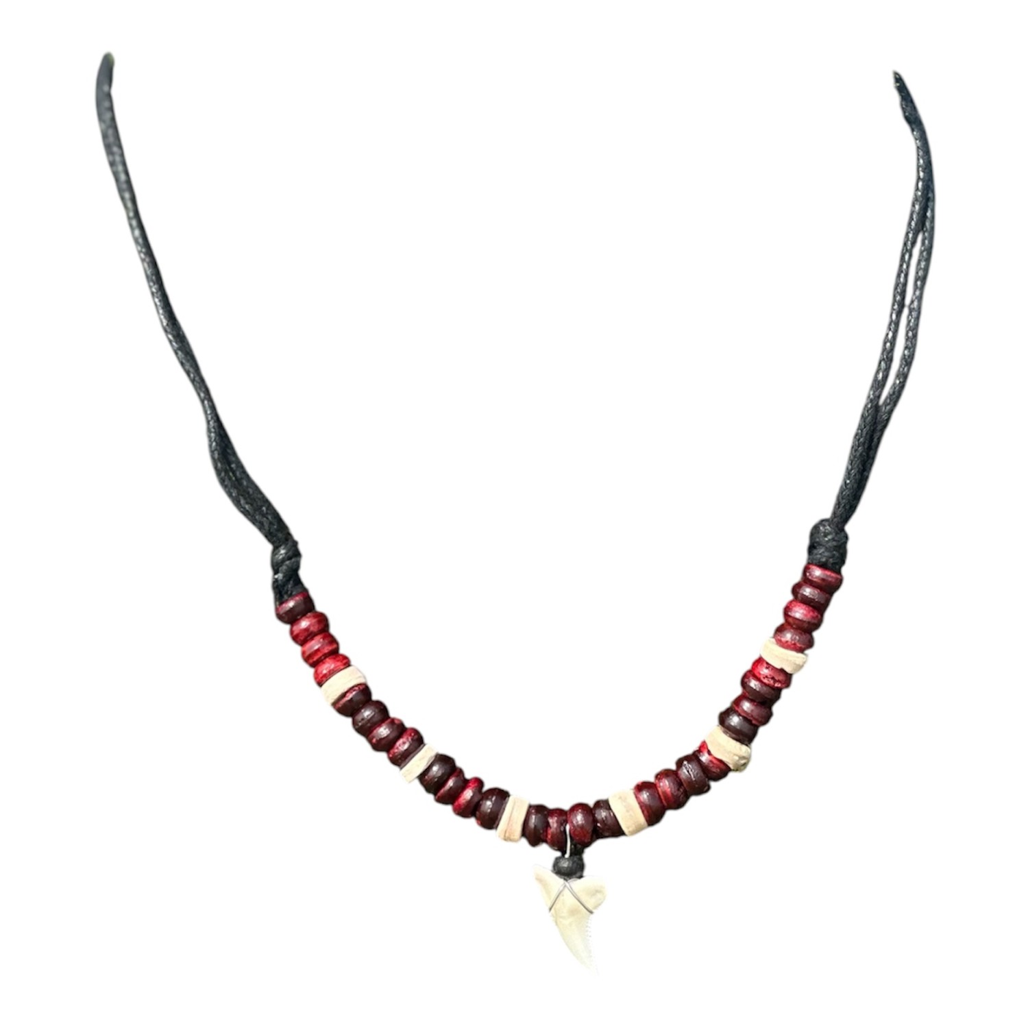 Haaientandketting kokosnoot waxkoord bruin/rood