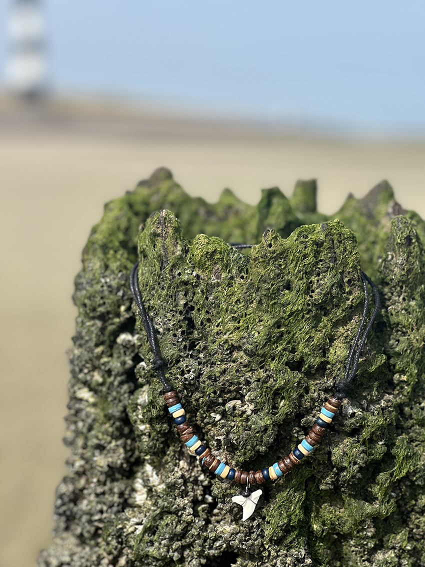 Haaientandketting kokosnoot waxkoord blauw/bruin/naturel - Afbeelding 2