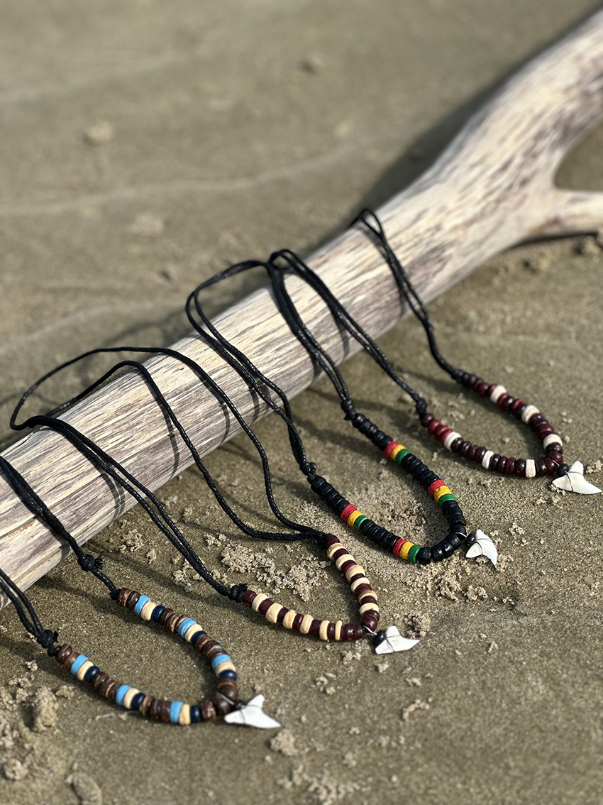 Haaientandketting kokosnoot waxkoord blauw/bruin/naturel - Afbeelding 3