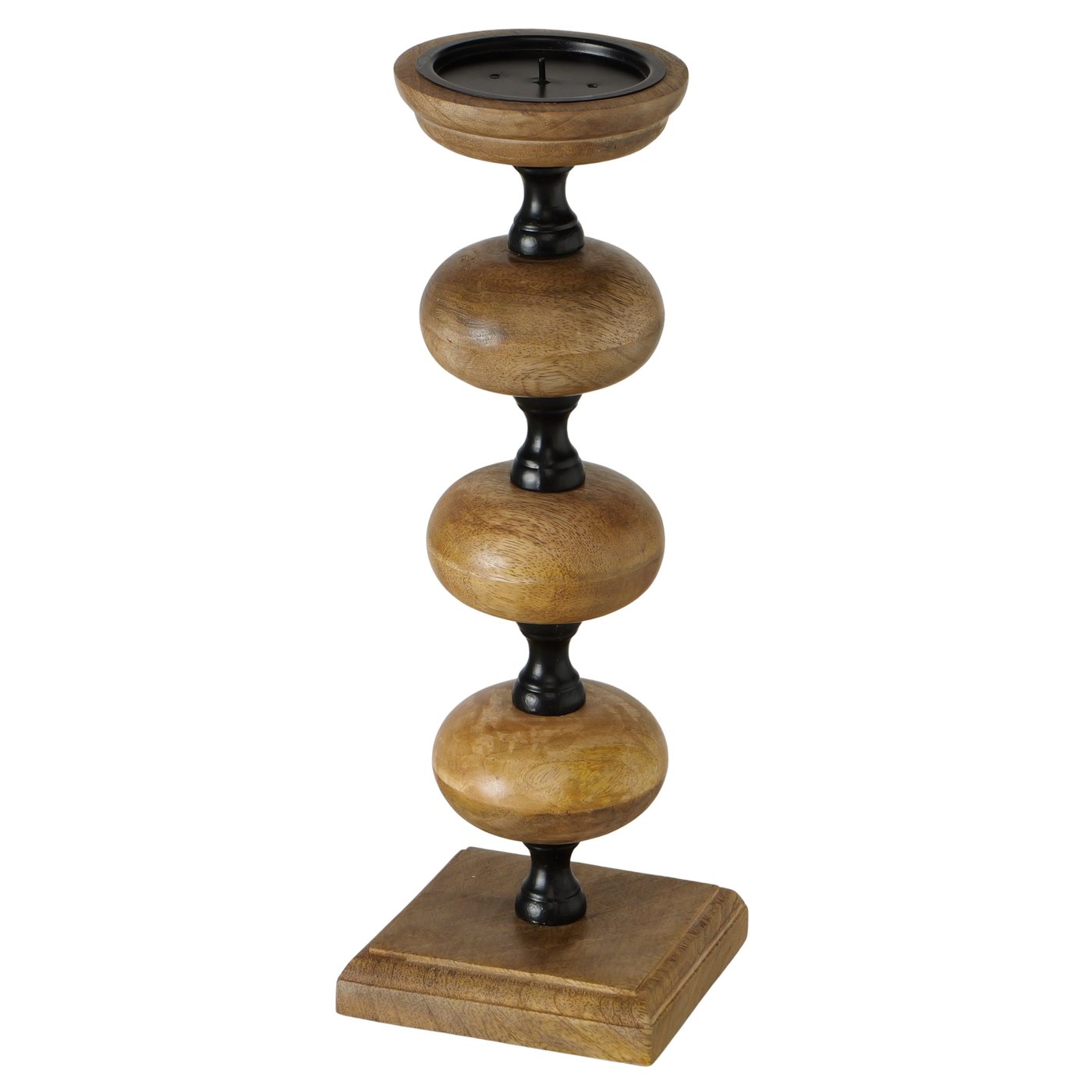 Kandelaar Siamo, bal, vierkant, H36cm, L12,5cm, mangohout, ijzer