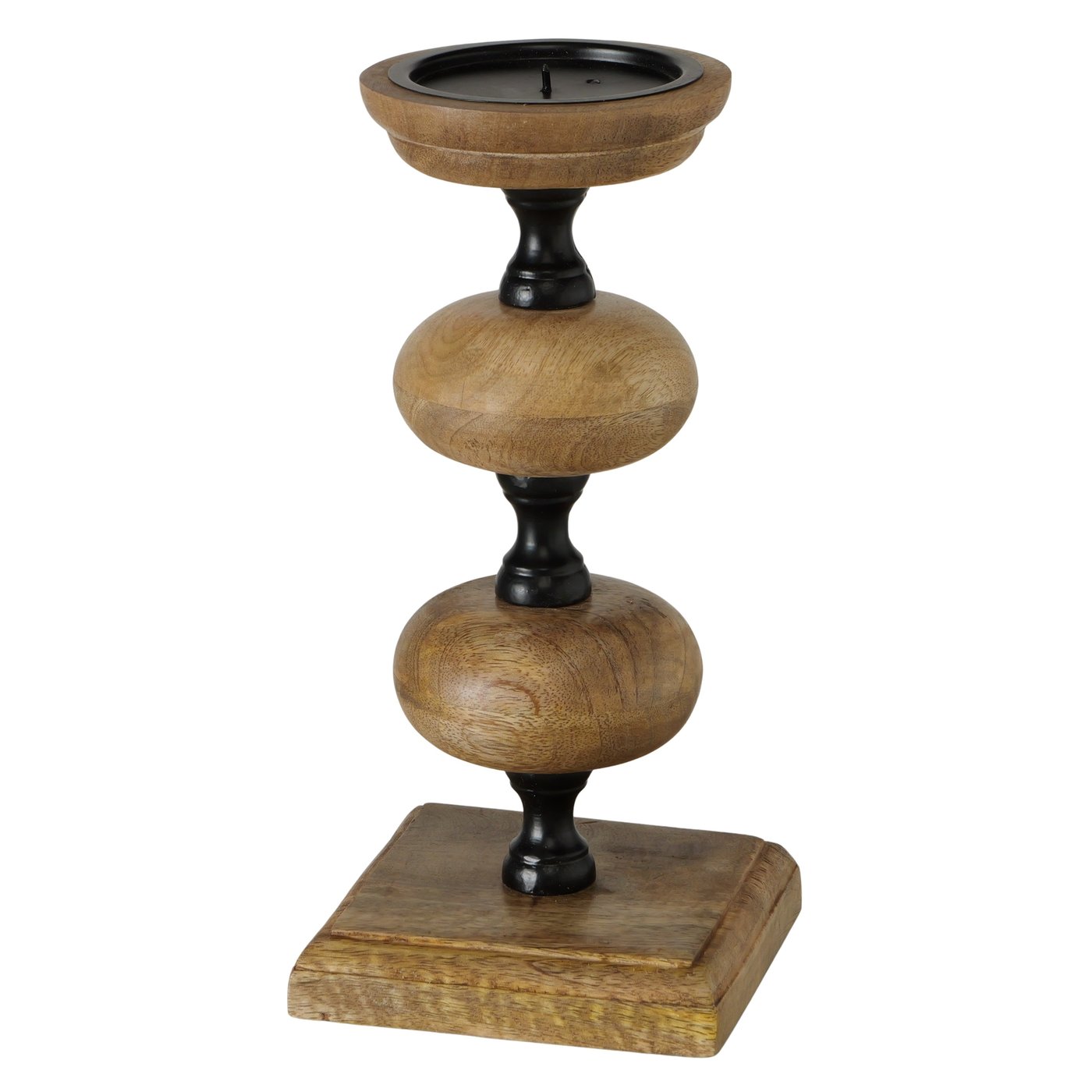 Kandelaar Siamo, bal, vierkant, H26,5cm, L12,5cm, mangohout, ijzer