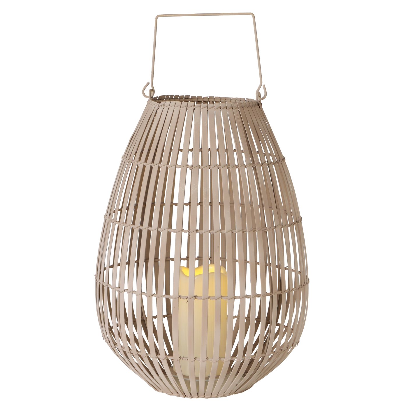 LED-windlicht Tuva, rond, H 42cm, bamboe, ijzer, effen